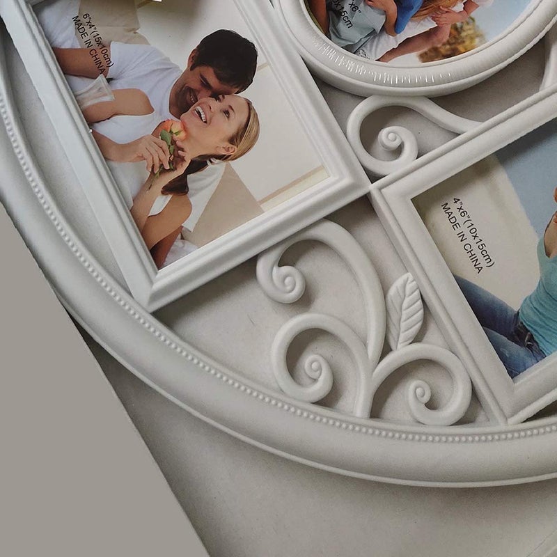 MKUN 2Pack of 4x6 Wall Photo Collage Frames - Round Circular Circle Wall Hanging Picture Collage Frame with Leaf Decoration, 5- Opening (White) - Image 3